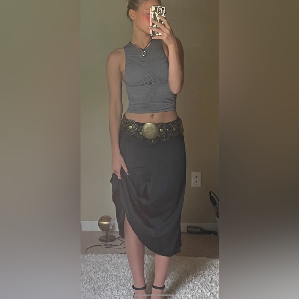 Silk navy blue maxi skirt